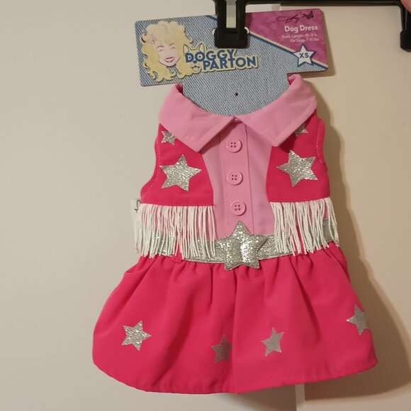 NWT ~Doggy Parton Pink Glittery Stars Collared Cowgirl Dress for Pets (Size: XS) - Picture 1 of 9